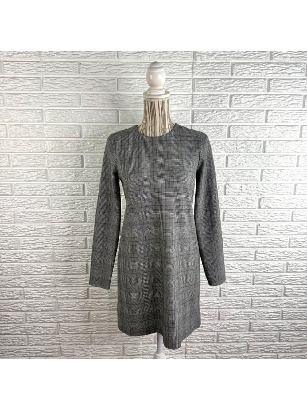 Zara Trafaluc Collection Grey Glen Plaid Long Sleeve Shift Mini Dress Size Small